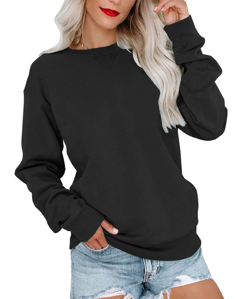 Bingerlily Womens Casual Long Sleeve Sweatshirt Crew Neck Cute Pullover Relaxed Fit Tops (Black,Medium) - Image 1